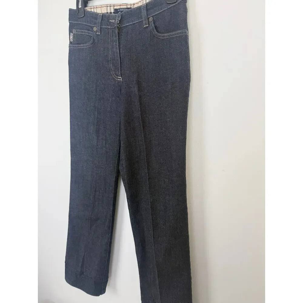 Burberry Womens London Straight Leg Mid Rise Denim Dark Blue Indigo Wash Jeans 6